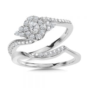 Oval Halo Diamond Bypass Engagement Ring and Wedding Band Bridal Set