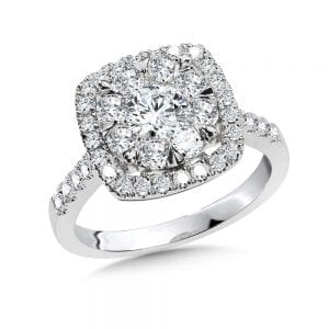 Cushion-Shaped Cluster Diamond Halo Engagement Ring