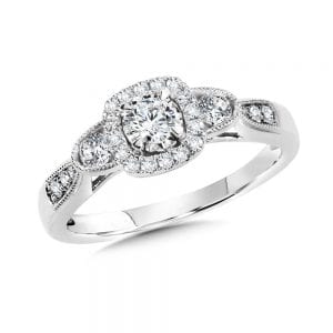 Cushion-Shaped Halo and Round Diamond Engagement Ring