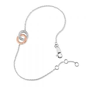 Sterling Silver Diamond and 14K Rose Gold Intertwining Loop Bracelet