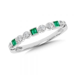 White Gold Emerald and Diamond Ring