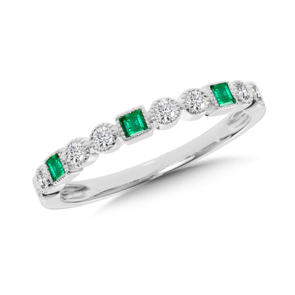 White Gold Emerald and Diamond Ring