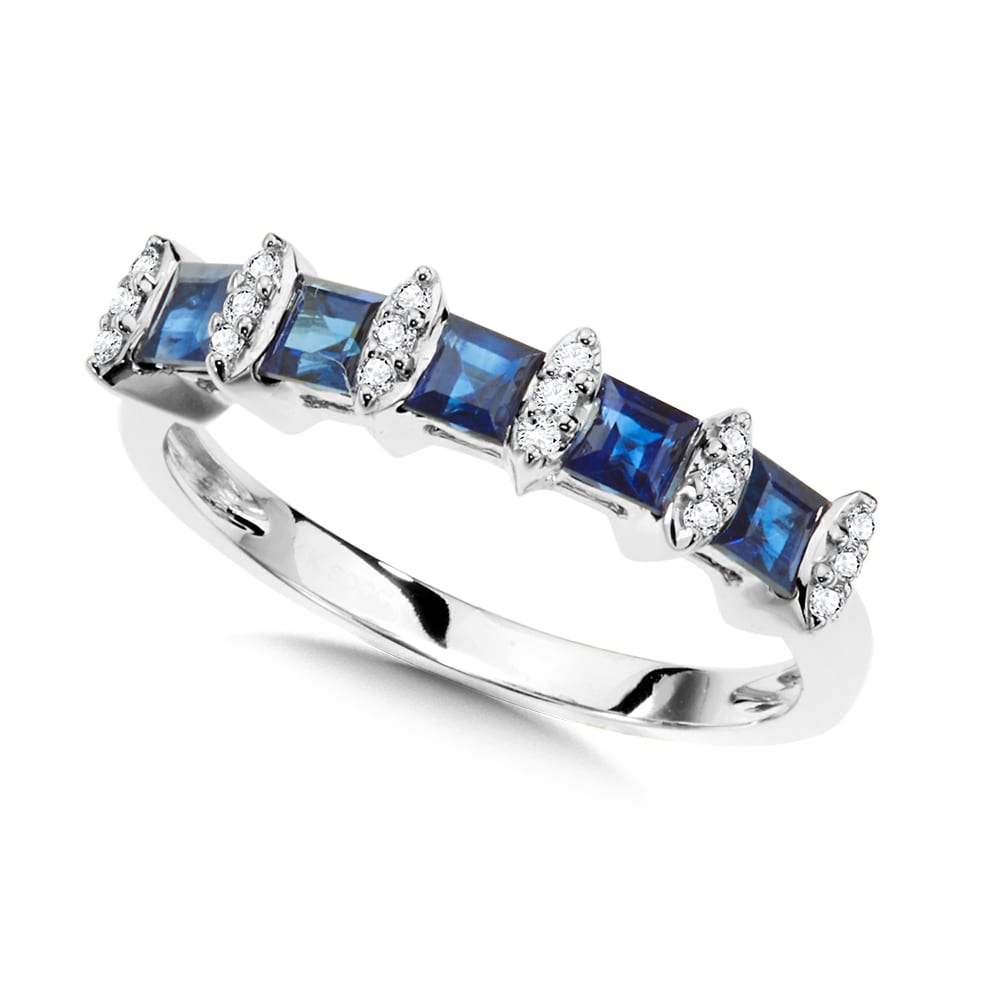 Princess Cut 5-Stone Sapphire and Diamond Anniversary Band