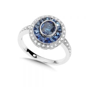 Vintage Oval Double-Halo Diamond and Sapphire Ring