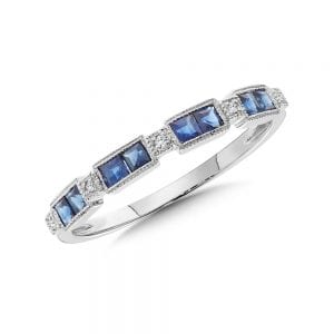 Blue Sapphire and Diamond Stackable Band