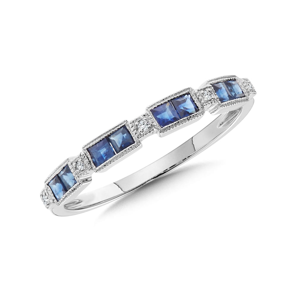 Blue Sapphire and Diamond Stackable Band