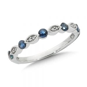 Classic Floating Sapphire and Diamond Stackable Ring in 10k White Gold