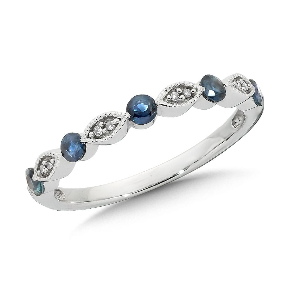 Classic Floating Sapphire and Diamond Stackable Ring in 10k White Gold