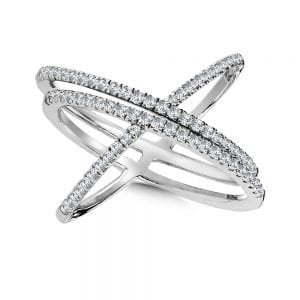 Asymmetrical X-Shaped Layered Diamond Ring