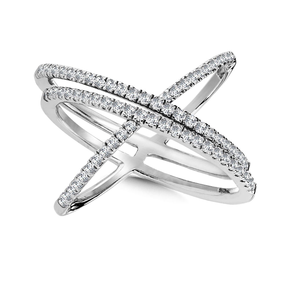 Asymmetrical X-Shaped Layered Diamond Ring