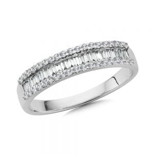 Pave set Baguette Diamond Fashion Ring in White Gold