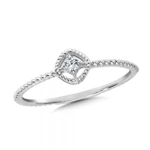 Decorative Cushion Solitaire Diamond Fashion Ring in 10K White Gold