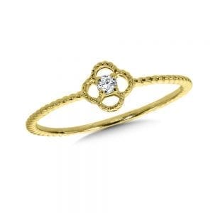 Decorative Clover Solitaire Diamond Fashion Ring in 10K Yellow Gold