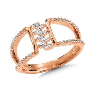 14K Rose Gold Pave and Baguette Diamond Ring