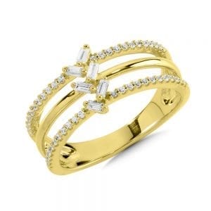 14K Yellow Gold Pave and Baguette Diamond Ring