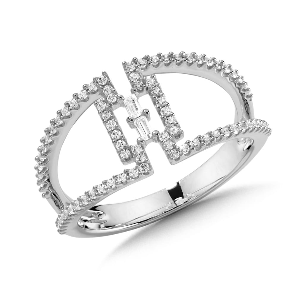 14K White Gold Pave and Baguette Diamond Ring