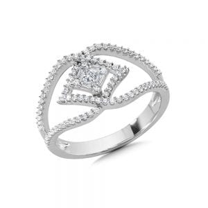 14K White Gold Pave and Baguette Diamond Ring