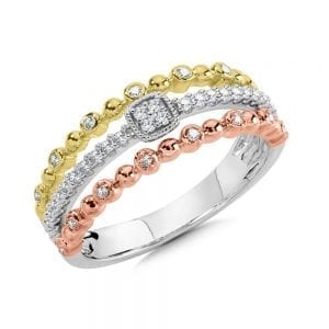 14K Tri-Color Gold Diamond Ring