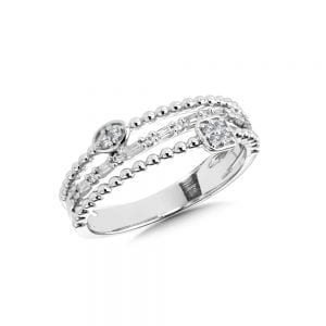 14K White Gold 3-Row Diamond Ring