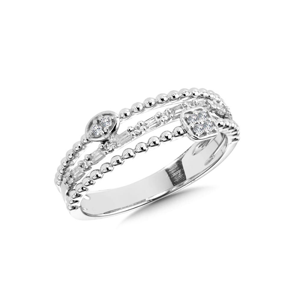 14K White Gold 3-Row Diamond Ring