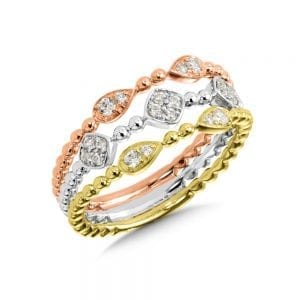 14K Tri-Color Gold Diamond Ring