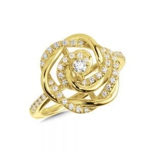 14K Yellow Gold Floral Diamond Ring