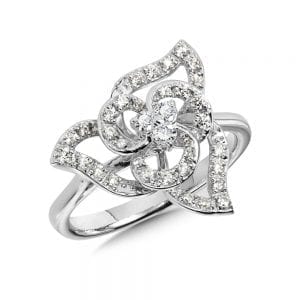 14K White Gold Floral Diamond Ring