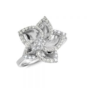 14K White Gold Floral Diamond Ring