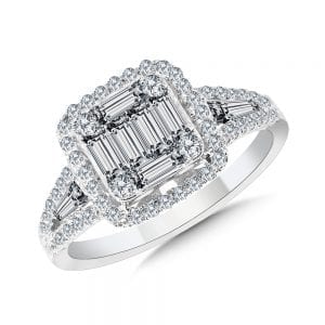 Princess-Shaped Plumb Collection Baguette Cluster Diamond Halo Ring