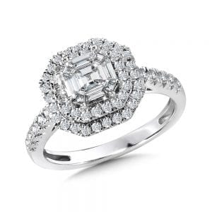 Hexagon-Shaped Double-Halo Cluster Diamond Ring