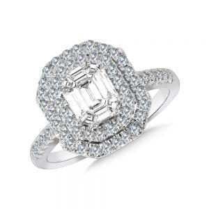 Hexagonal Plumb Collection Double-Halo Cluster Diamond Ring