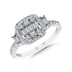Cushion-Shaped Plumb Collection Cluster Diamond Halo Ring