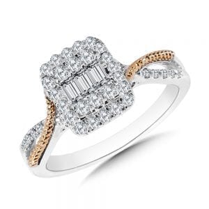 Rectangular Criss Cross Plumb Collection Cluster Diamond Ring