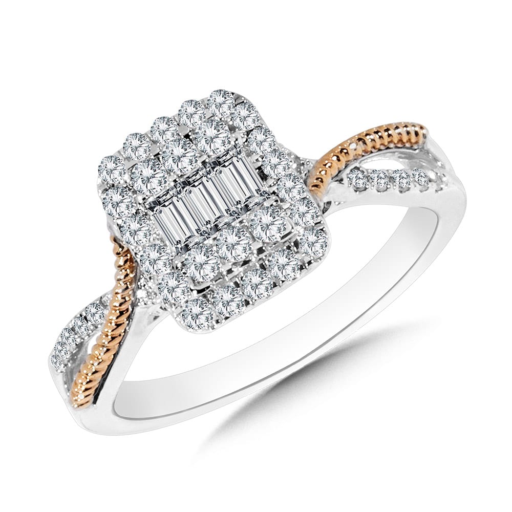 Rectangular Criss Cross Plumb Collection Cluster Diamond Ring