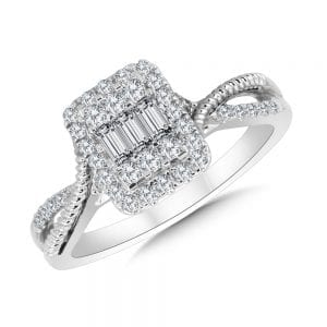 Rectangular Criss Cross Plumb Collection Cluster Diamond Ring
