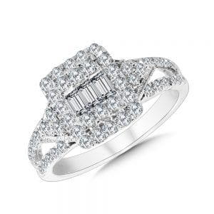 Rectangular Split Shank Plumb Collection Cluster Diamond Ring
