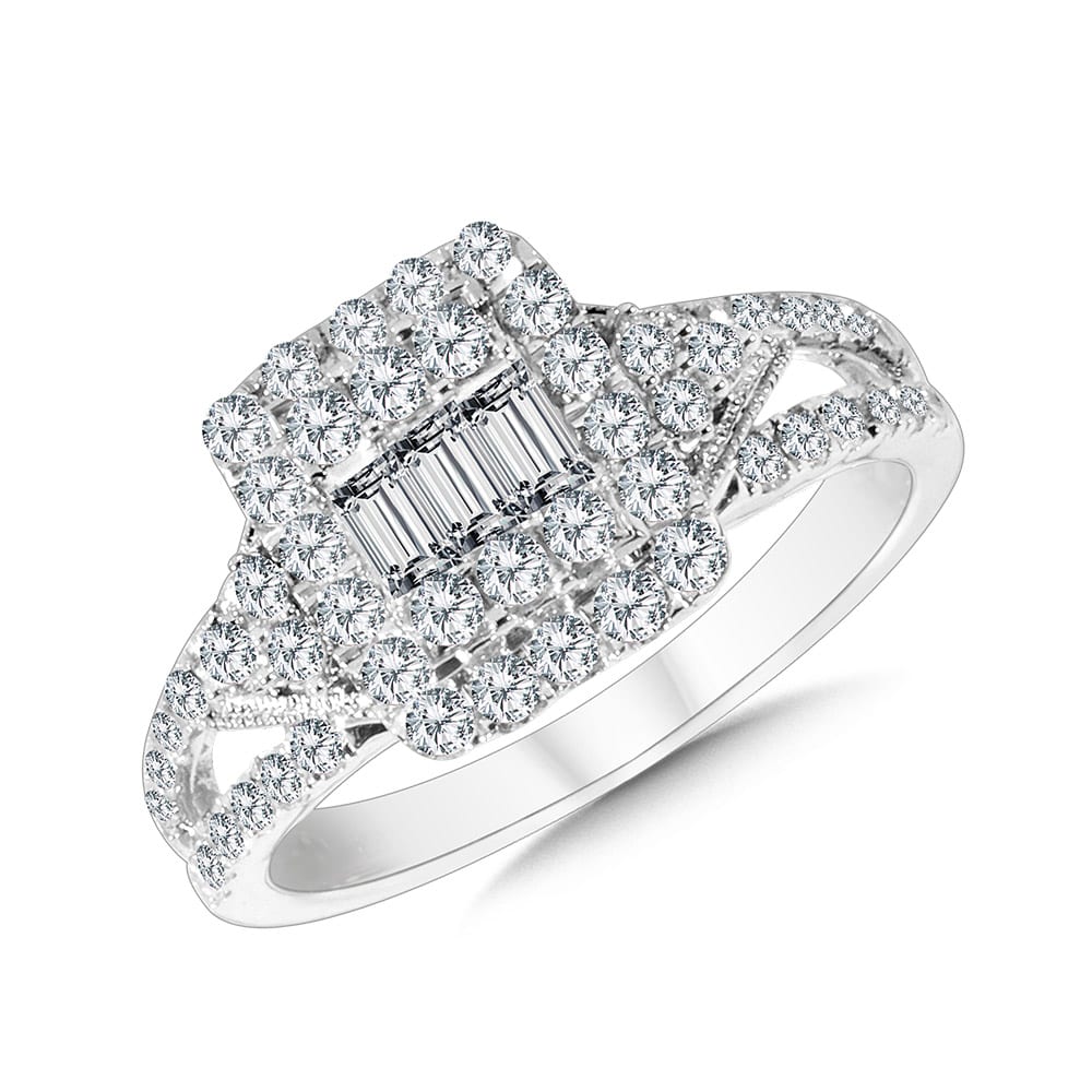 Rectangular Split Shank Plumb Collection Cluster Diamond Ring
