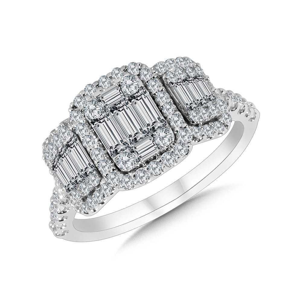 3-Stone Illusion Rectangular Plumb Collection Cluster Diamond Ring