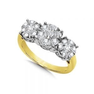 3-Stone Illusion Cluster Diamond Ring