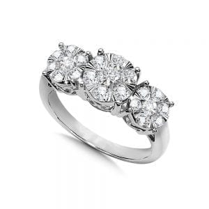 3-Stone Illusion Cluster Diamond Ring