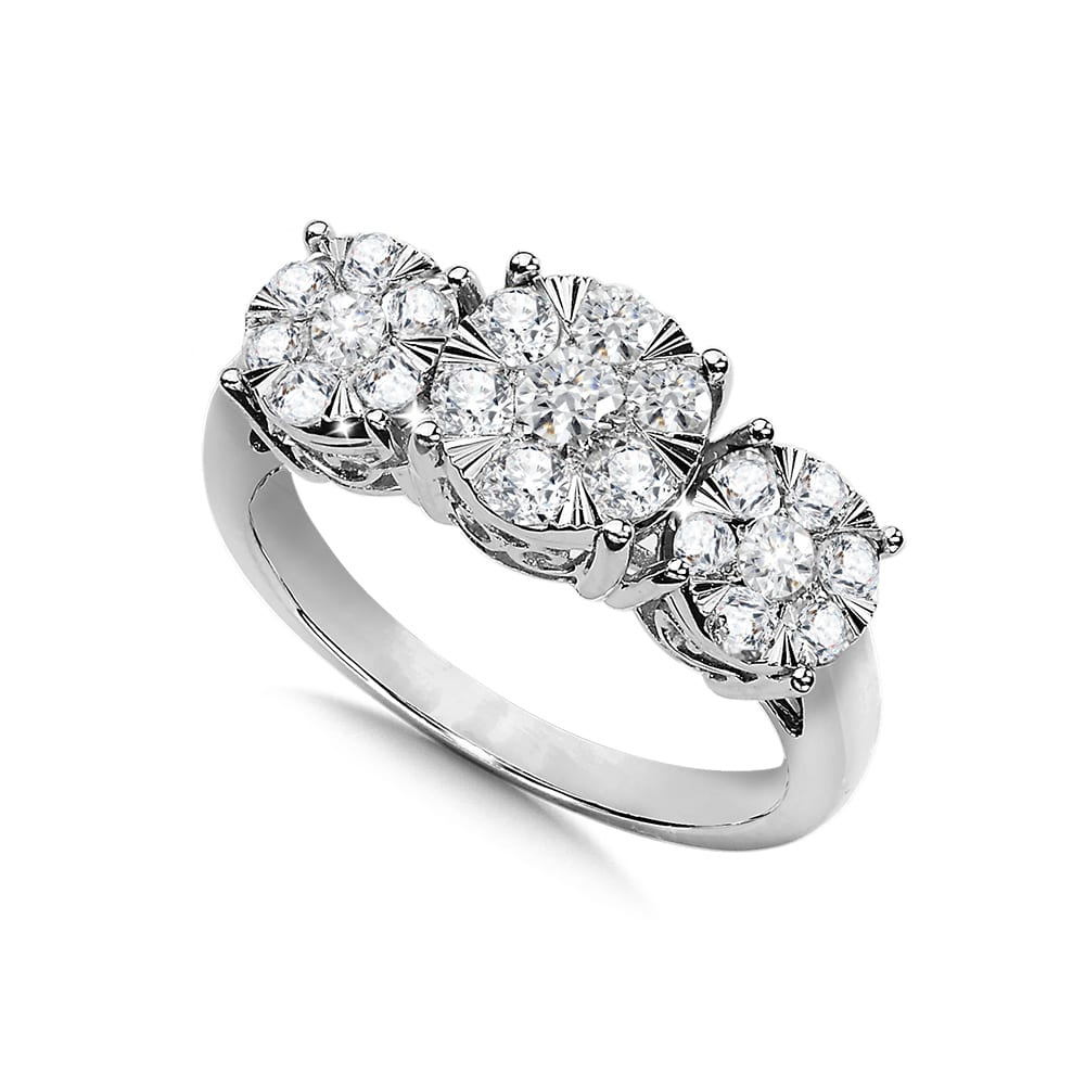 3-Stone Illusion Cluster Diamond Ring