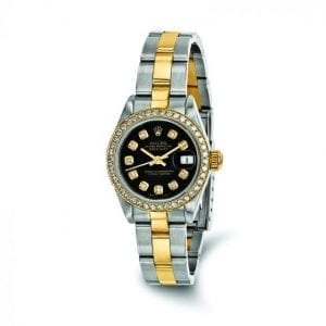 Pre-owned Rolex DateJust 18k Yellow Gold & Stainless Steel Diamond Black Dial Women's Watch