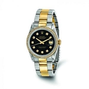 Pre-owned Rolex DateJust 18k Yellow Gold & Stainless Steel Black Diamond Dial Men's Watch