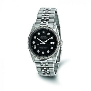 Pre-owned Rolex DateJust 18k White Gold & Stainless Steel Black Diamond Dial Men's Watch