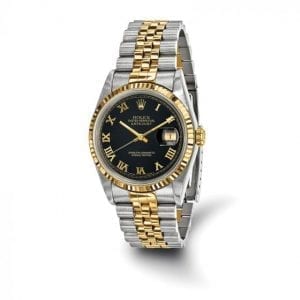 Pre-owned Rolex DateJust 18k Yellow Gold & Stainless Steel Black Dial Men's Watch