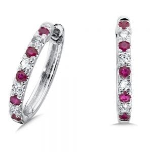 Diamond and Ruby Oval Hoop Earrings