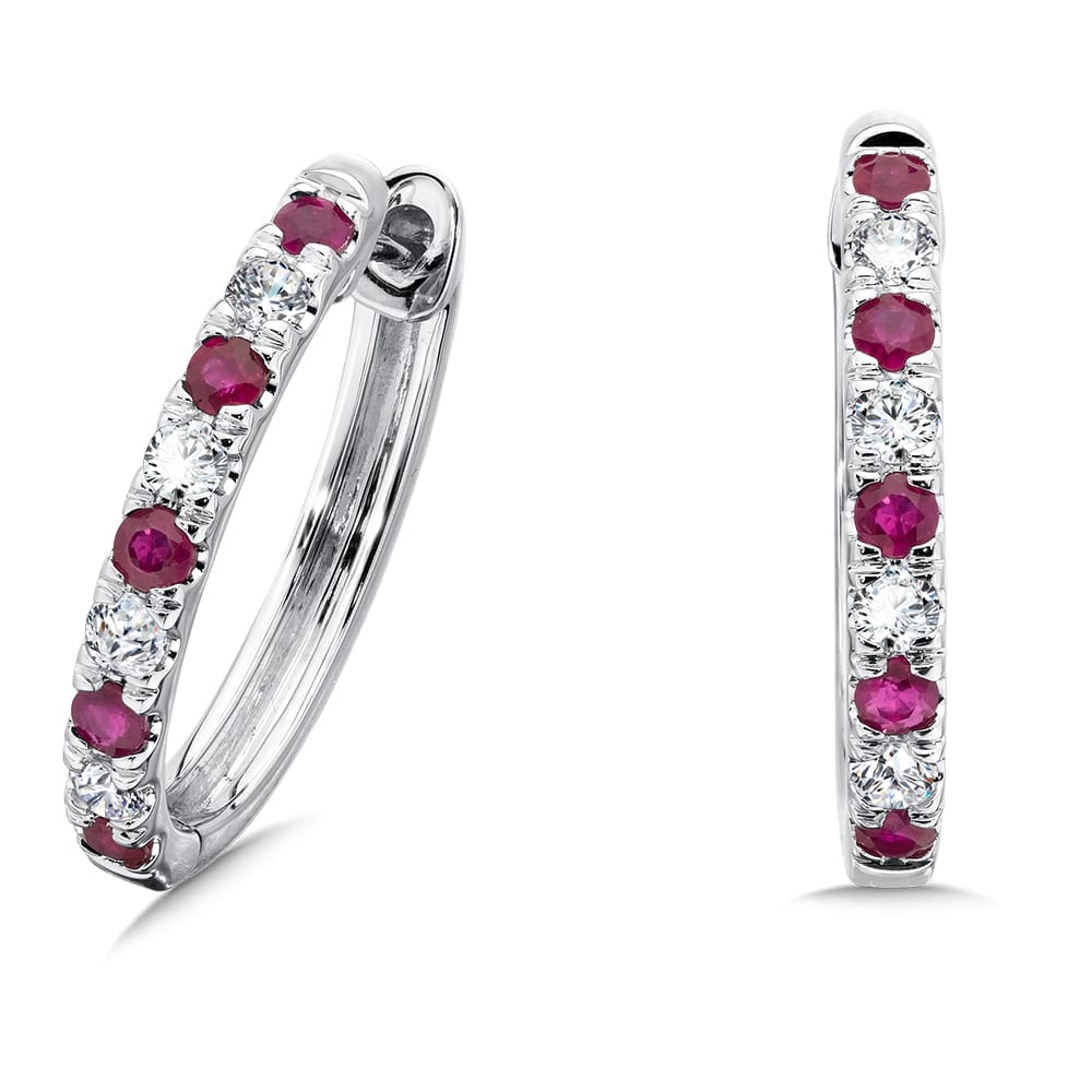 Diamond and Ruby Oval Hoop Earrings