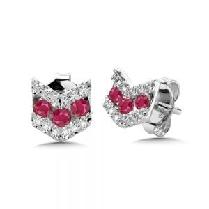 Angled 3-Row Diamond and Ruby Studs