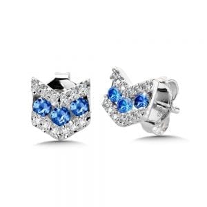 Angled 3-Row Diamond and Sapphire Stud Earrings
