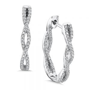 Pave set Diamond Twisted Inside/Out Hoops in 14k White Gold